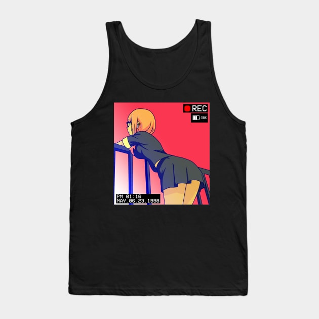 VHS Anime Aesthetic Japanese Schoolgirl Pink Hair Tank Top by AnimeWeebZ